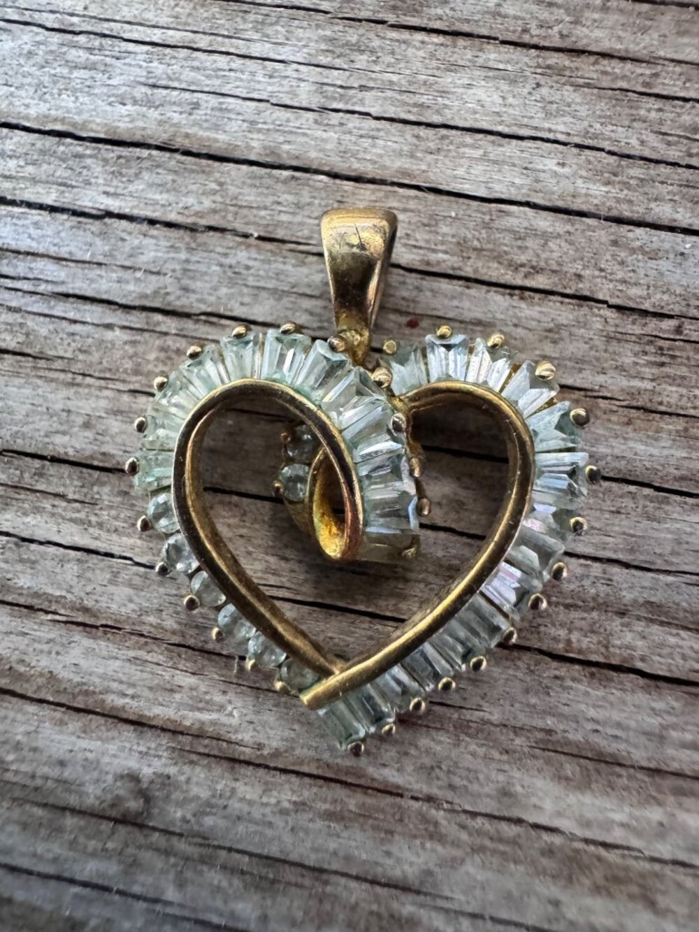 Sterling Silver 925 Heart Pendant Baguette CZ Gold Vermeil Open Heart 1” - Picture 7 of 8